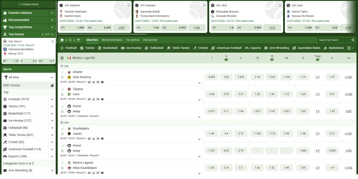 Linebet sportsbook: hundreds of markets per fixture across football, cricket, tennis and basketball.